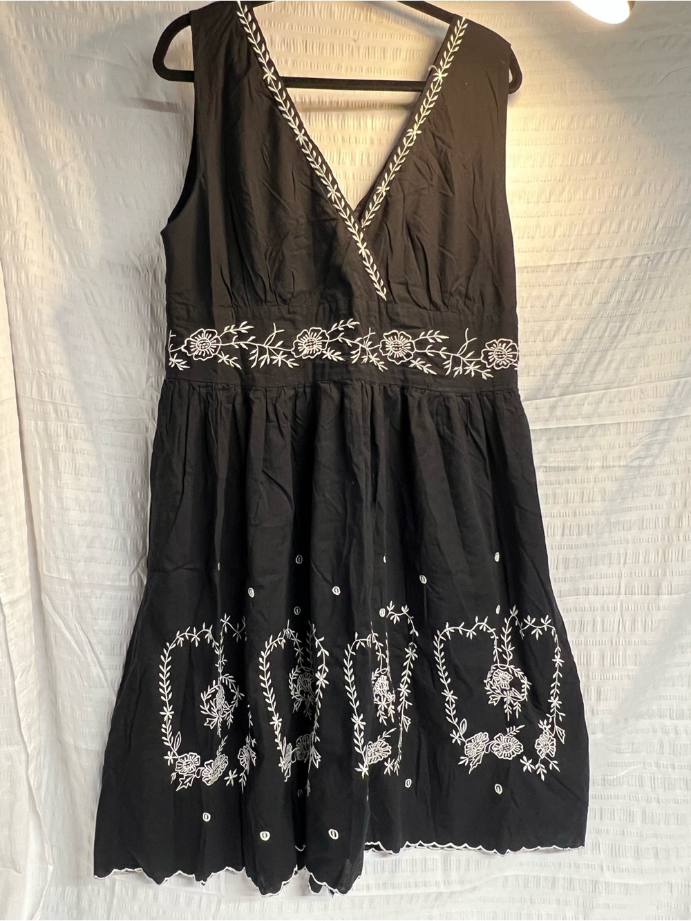 Blue Plate Black Sleeveless V-Neck Embroidered Midi Dress